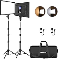 Neewer NL-192AI 13" Bi-Color LED Video Light Panel Kit 2-Pack with Tripods, 4000mAh Battery, CRI 97+, 3200K-5600K for Streaming/YouTube
