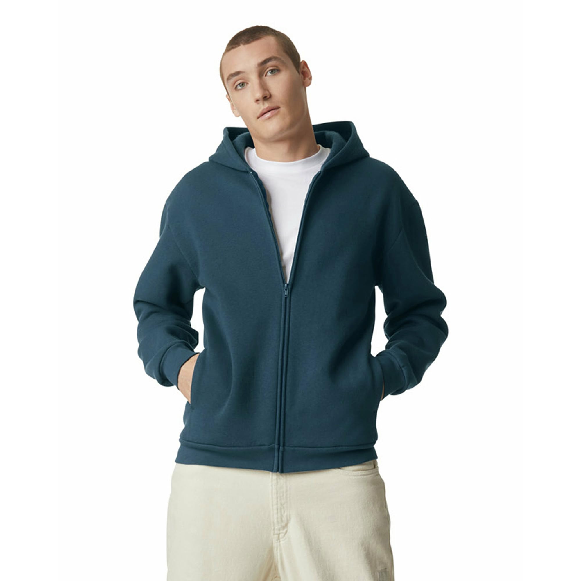 American Apparel Unisex ReFlex Fleece Full Zip Hoodie Sweatshirt, GRF497AA, Sea Blue, XL