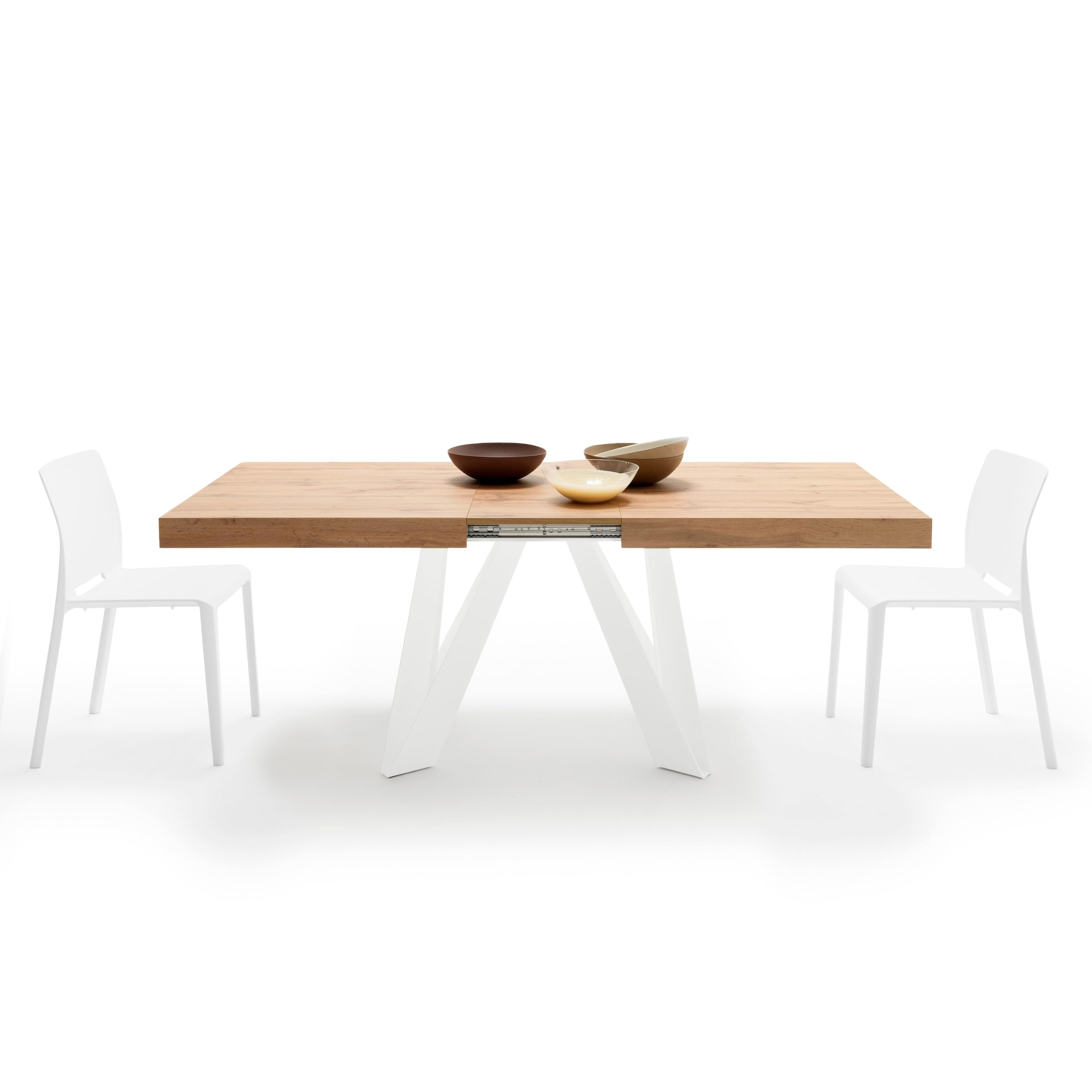 MOBILI FIVER, Table Extensible Romina 160 (240) X 90 cm, Bois Rustique avec Pieds en Fer Blanc, pour 6-10 Personnes, Table Extensible pour Cuisine, Salon, Made in Italy