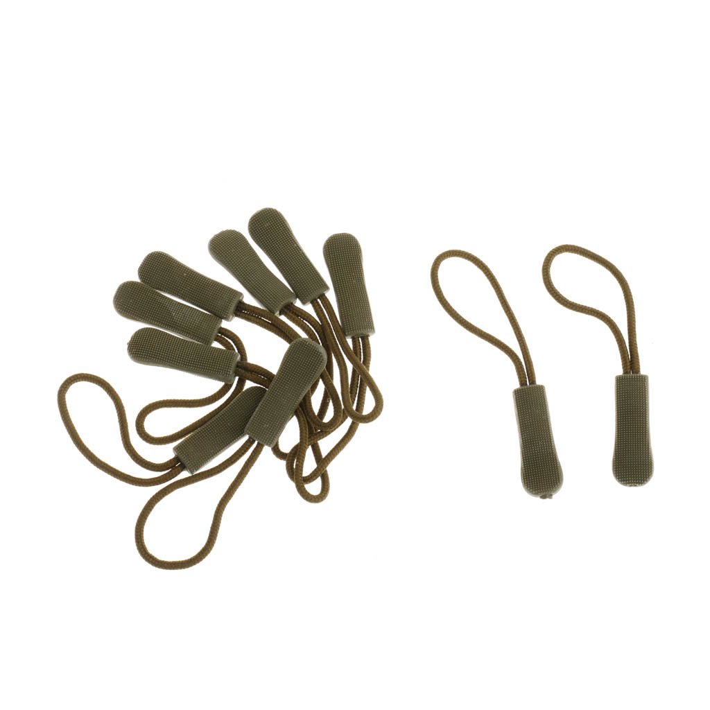 10pcs Zipper Pull Cord Zip Puller Fastener Slider Replacement Army Green