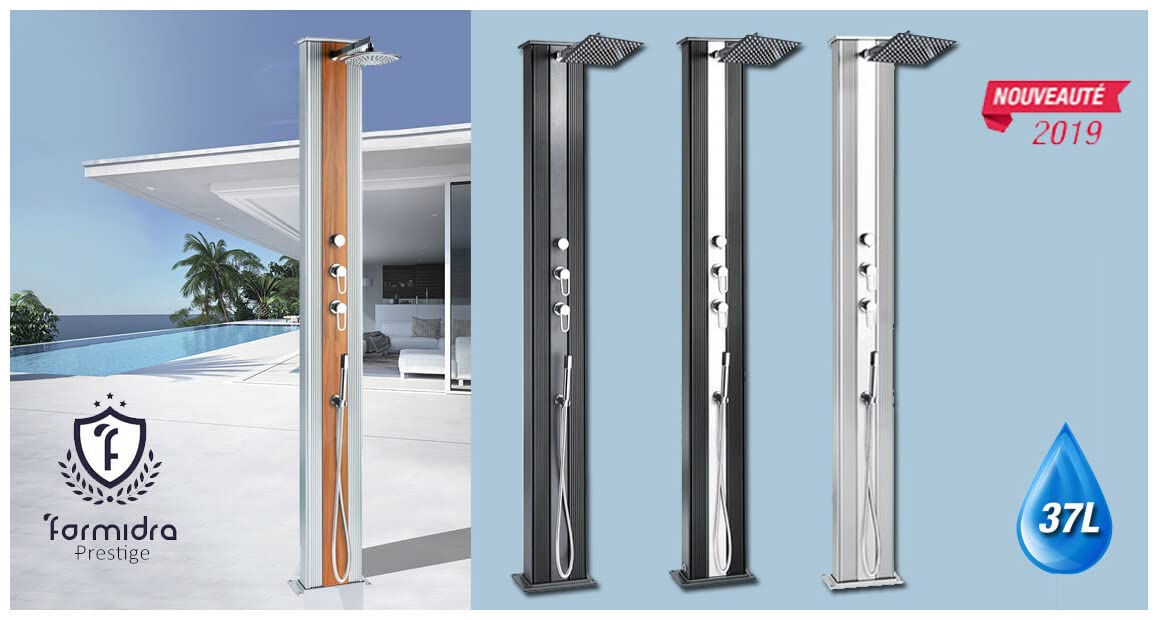 Formidra - Dada Straight 40L Hybrid Shower - DS-D463AX - Prysznic zewnętrzny z przyłączami ciepłej i zimnej wody, zdejmowany prysznic i odkamieniająca głowica prysznicowa - stal nierdzewna -