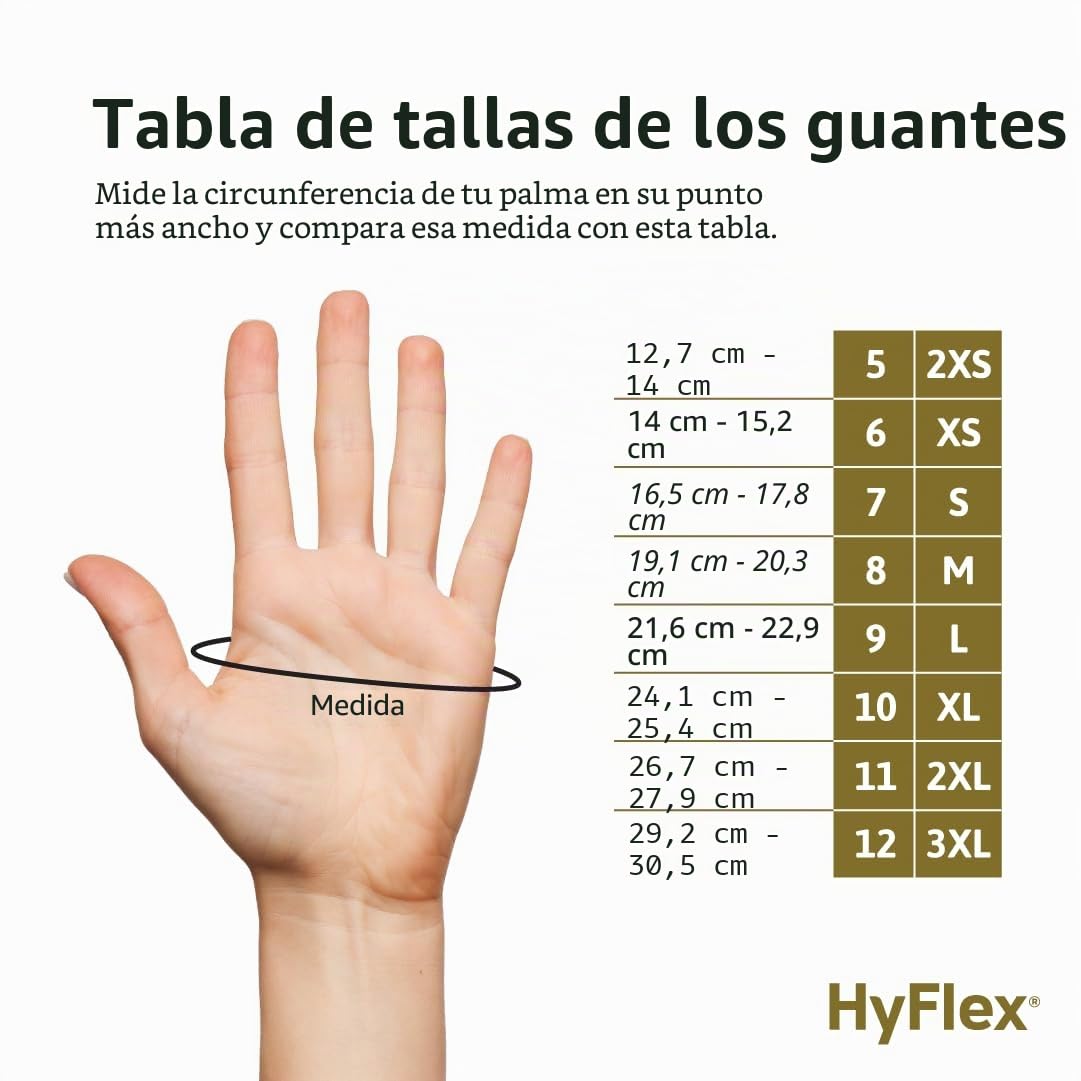 Ansell HyFlex 11-840, Guantes de Trabajo Profesionales, Recubrimiento de Nitrilo Resistente a la Abrasión, Guantes Negros Industriales, Guantes Mecanico, Guantes Nitrilo Talla 2XL, Caja de 12 Pares