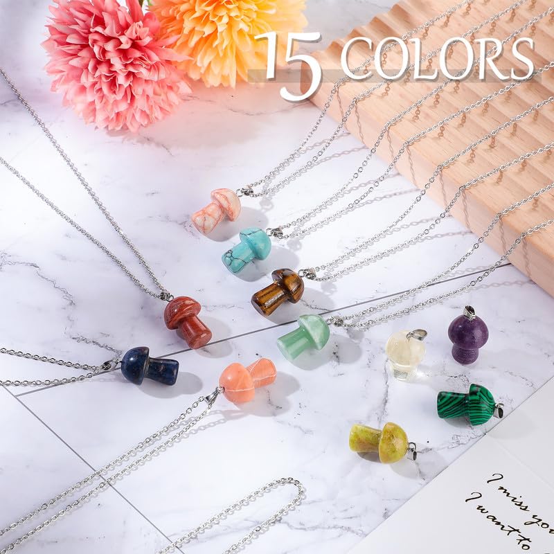 Geelin 15 Mushroom Crystal Necklace Christmas Gift for Women Mushroom Pendant Necklace Charms Star Stone Necklaces for Valentine's Gift Birthday Party Favor, 15 Styles (Mushroom)4