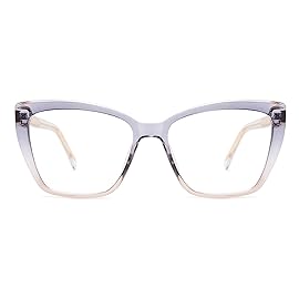 AMOMOMA Trendy TR90 Oversized Blue Light Reading Glasses Women,Stylish Square Cat Eye Glasses AM6031C3 with Grey/Brown Frame 1.5 x