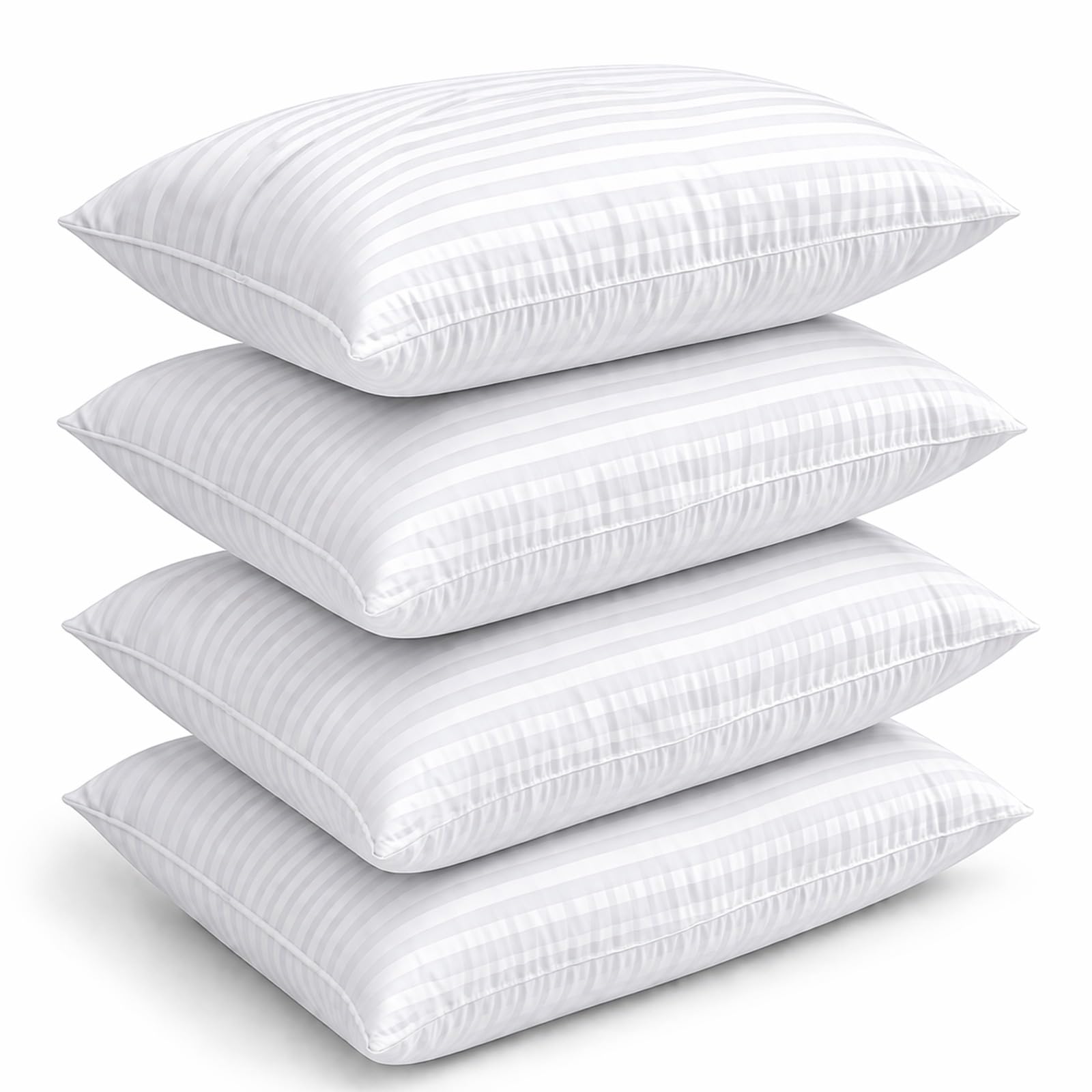 LSC Stripe Pillows 4 Pack Hotel Quality Bed Pillows Soft Hollow Fibre Filled Anti-Allergy Bounce Back Pillows Hypoallergenic Support for Back Neck & Shoulder Pain