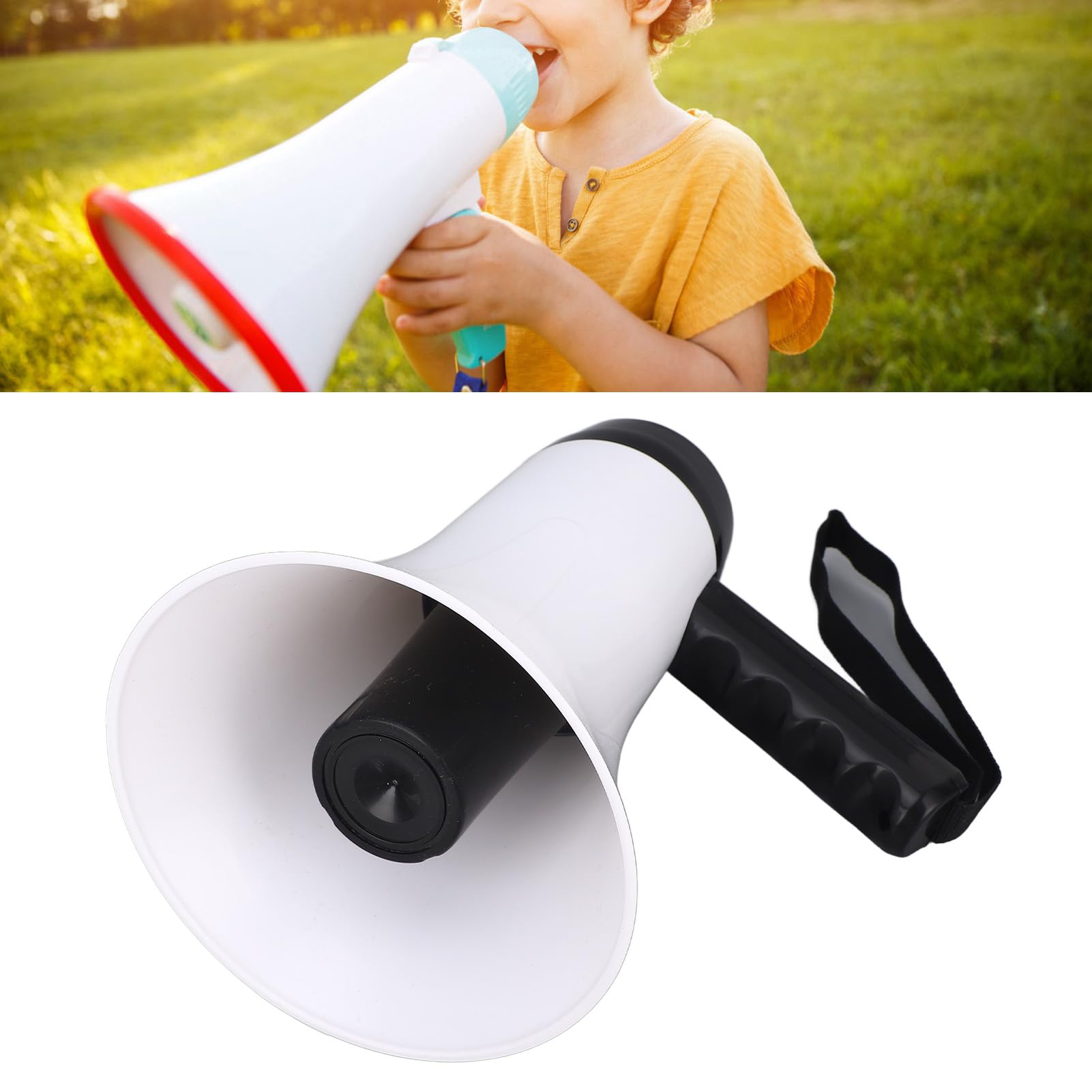 Megáfono Portátil con Grabación de Voz 300 Segundos, Batería Litio Recargable 1500 mAh, Altavoz Ruidoso con Correa para Fútbol