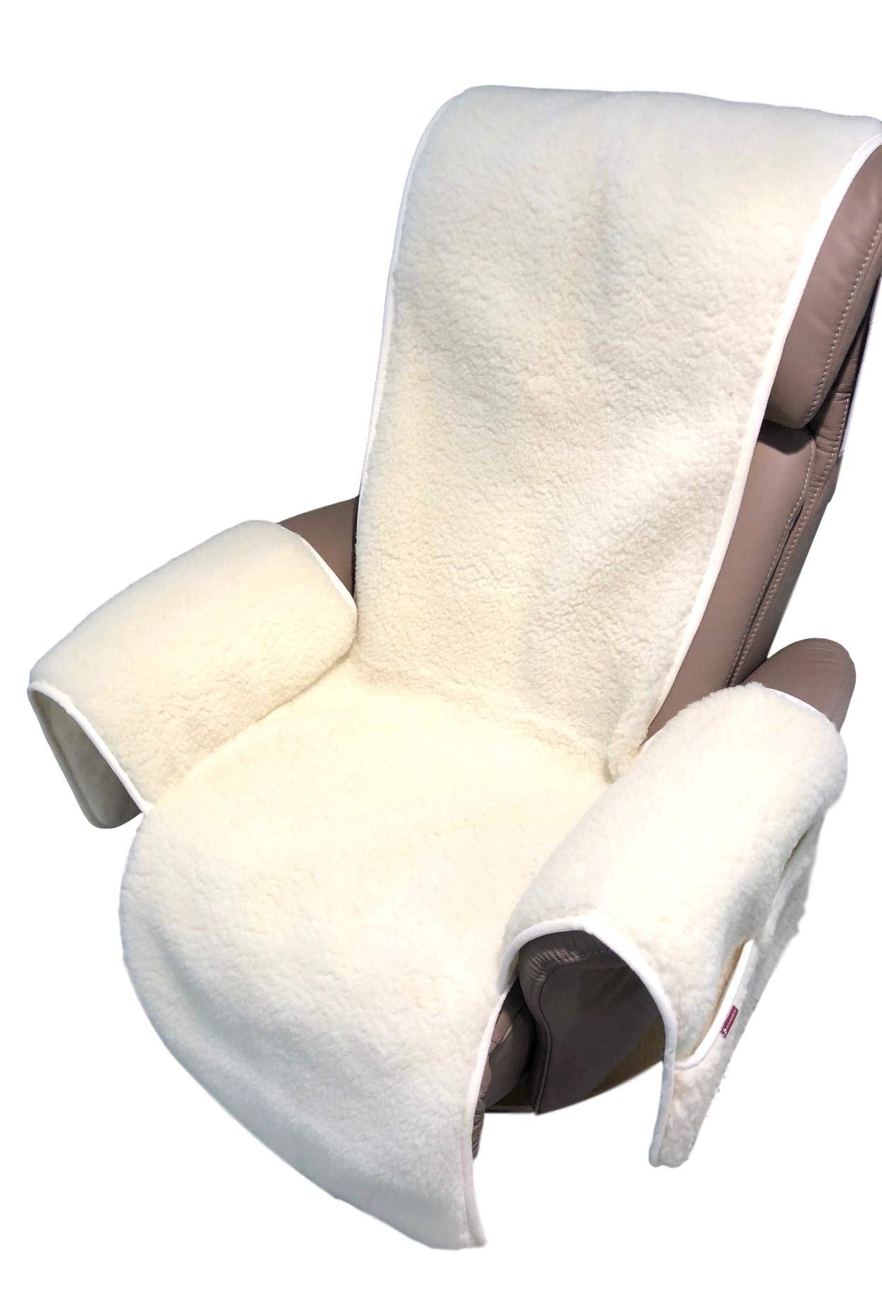 Sesselschoner Relaxsessel Merino gelockt mit Taschen 100% Wolle Naturweiß