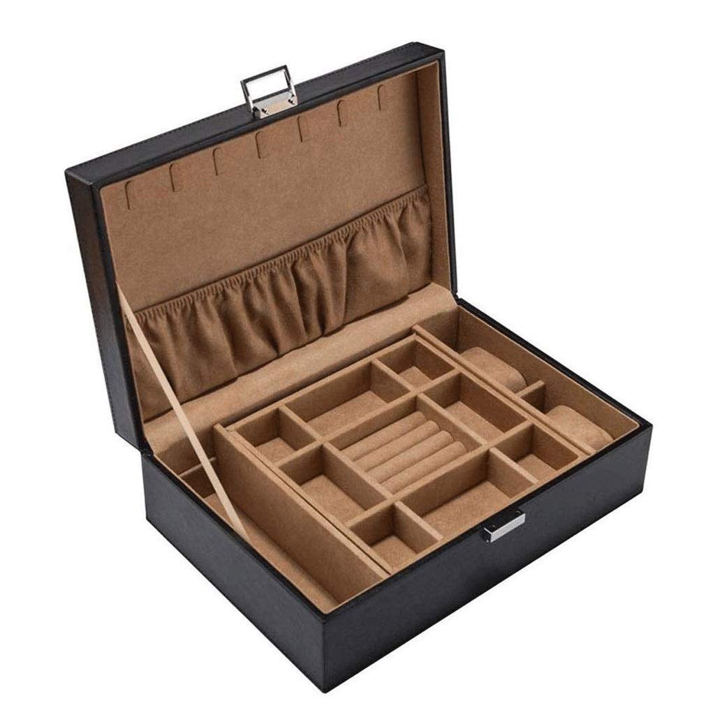 Uhrenbox, Uhren-Organizer aus PU-Leder und Vitrine für Schmuck oder Ringe mit Glasdeckel Present