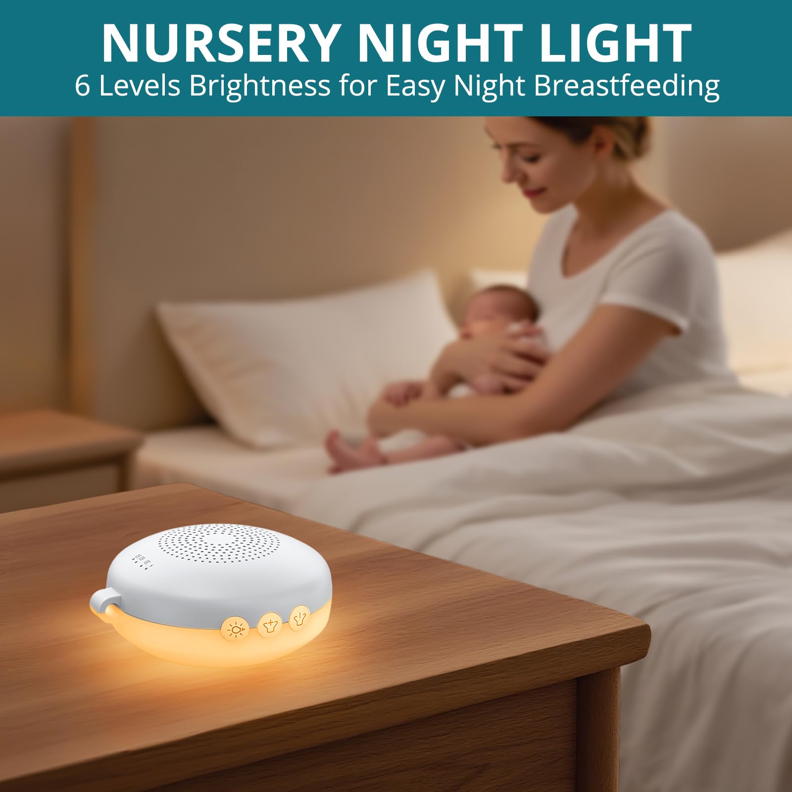 Machine à Bruit Blanc Portable avec 12 Sons Apaisants, Veilleuse et Fonction Mémoire, Appareil de Sommeil à Bruit Blanc avec Minuterie, Rechargeable, sans Fil, pour Bébé, Adulte, Méditation