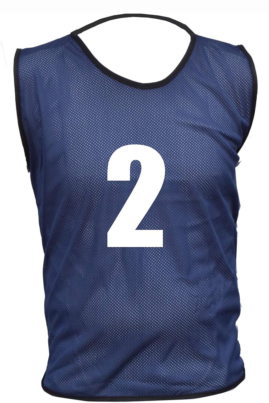 10 MESH BIBS FOOTBALL TRAINING SPORTS BIBS NUMBERED (2-11 OR number of your choice) Front/Back OR Front & Back (Navy (Back Only), Junior (U 14's))