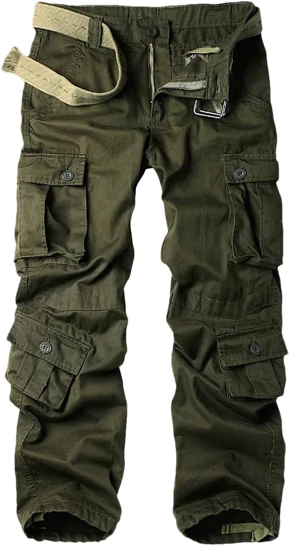 Mens Cargo Pants with Multi Pocket Loose Cotton Casual Straight Leg Trouser Overalls Tactical Trouser