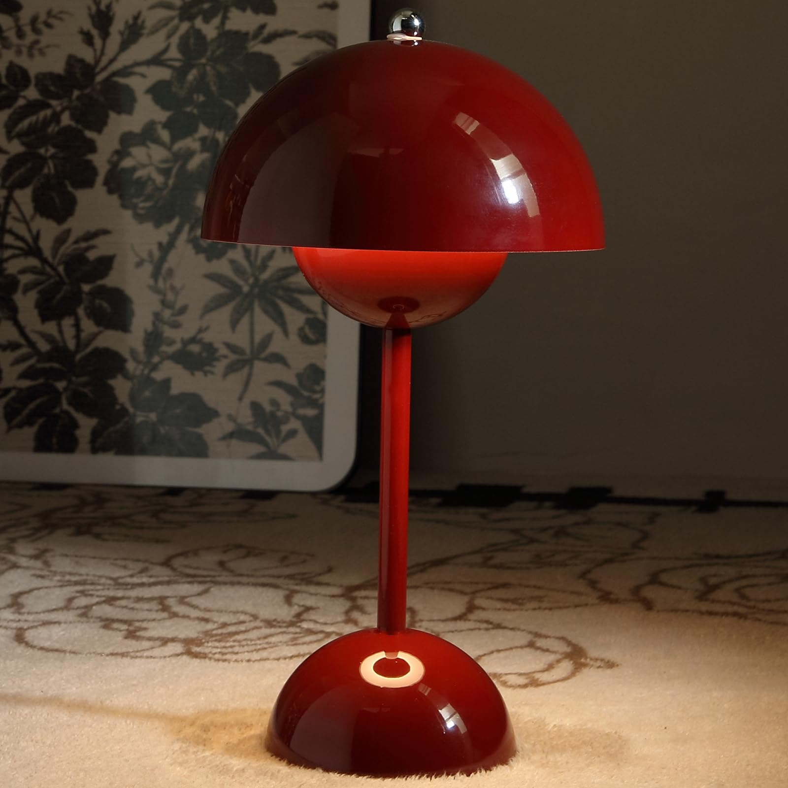 Modern Flowerpot Cordless Table Lamp, Cordless Touch Table Lamp,Dimmable Rechargeable Mushroom Table Lamp,Small Bedside Lamp,Battery Operated Lamp,Night Light for Indoor Outdoor (Red)