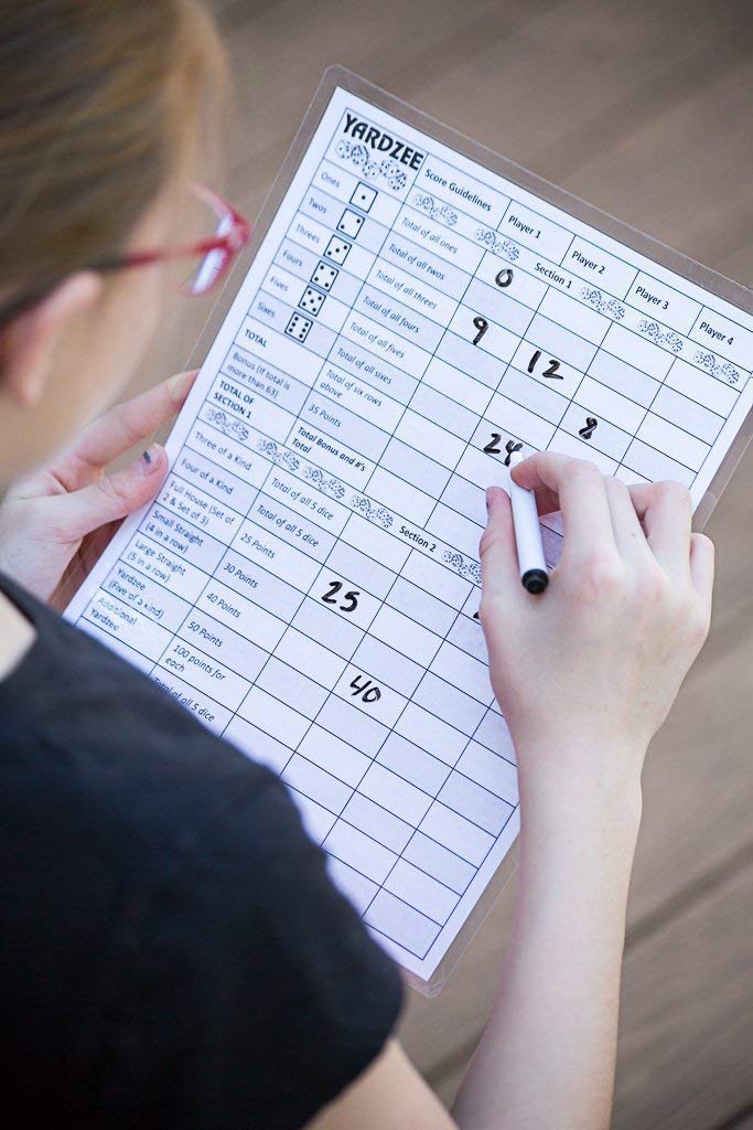 Yardzee Score Cards with Rules on the Back, Laminated Yardzee Score