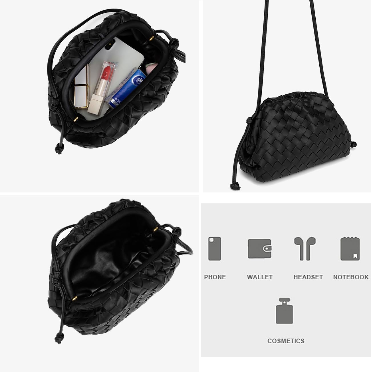 Huralona Dressy Pleated Vegan Leather Clutch Purse Super Soft Cloud Dumpling Clutch Bag for Women PU Evening Purse Handbag - Image 6