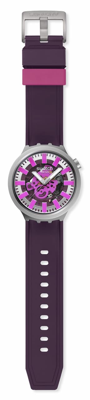 Swatch Reloj unisex casual de acero inoxidable de cuarzo Audacious ACAI, Púrpura, Moderno