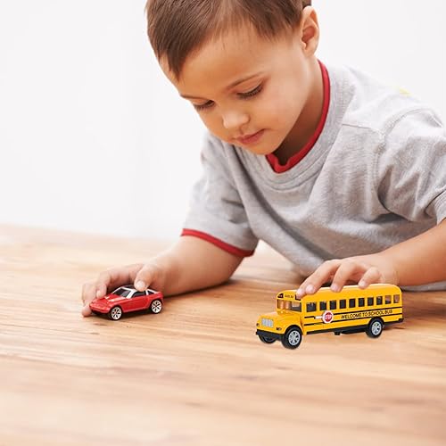 Miniatura 4 de Operitacx Autobús escolar de juguete, 2 unidades, modelo de autobús escolar, juguete de carreras, mini bolsas de caramelos, juguetes para niñas,