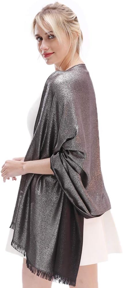 LMVERNA Women's Sparkling Metallic Soft Pashmina Shawls and Wraps Scarf in Solid Colors - Image 7