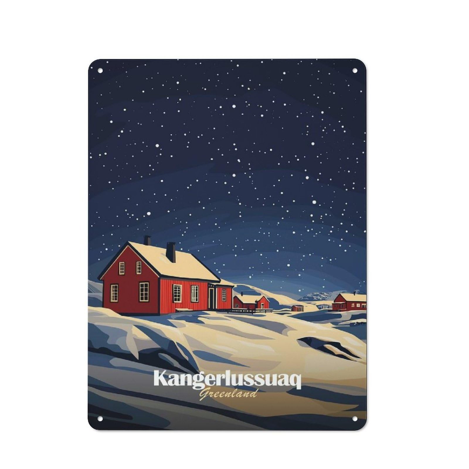 Junmoney Style-18 Tin Wall Plaque 40X30cm With Greenland Night Scene For Guest Room Or Hallway, For Garage, Workshop And Man Cave Decoration