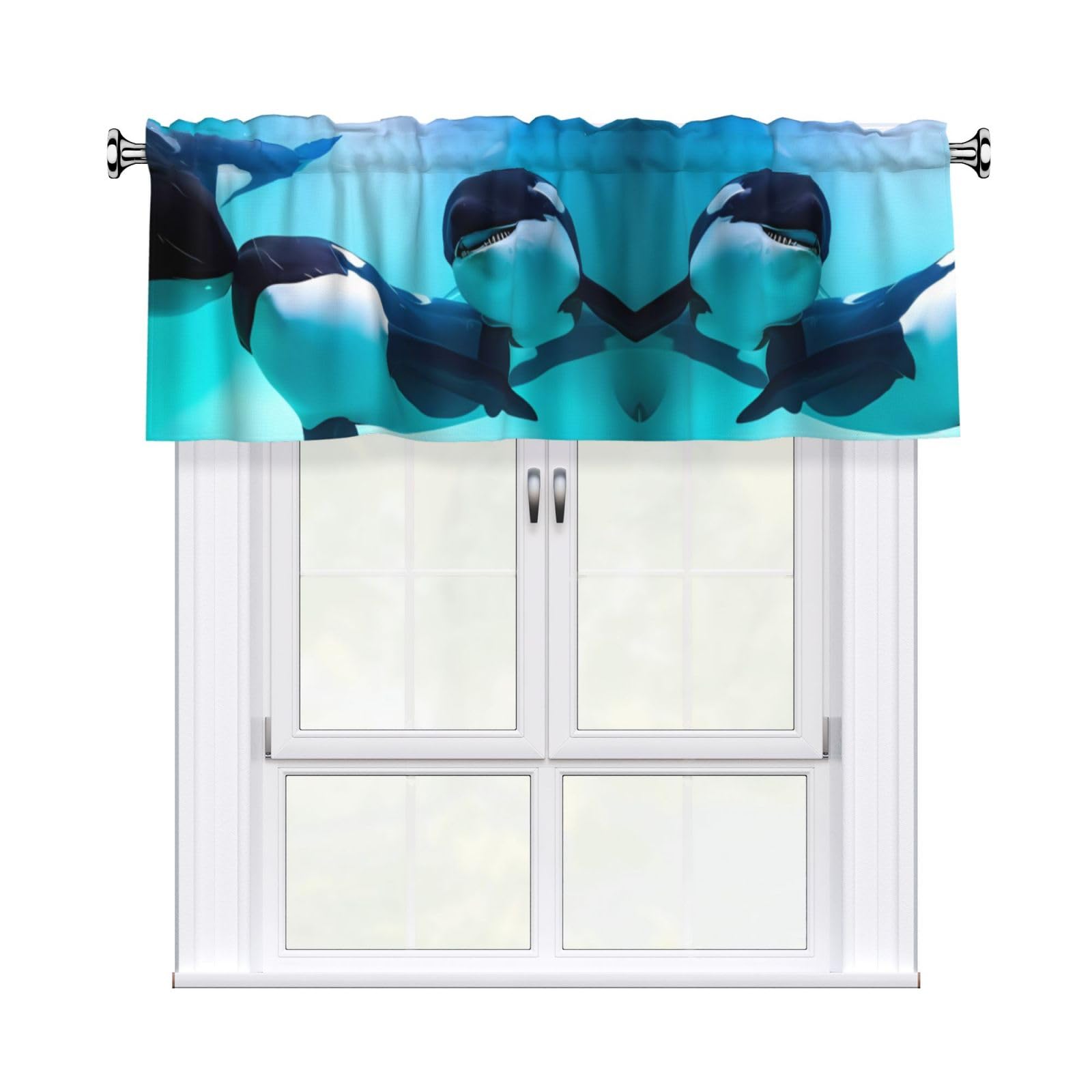 WHJSHOP killer whale Prints Curtain Valance 54x18 Inch - Peach Skin Window Layer with Delicate Print, Filtered Light for Kitchen Use