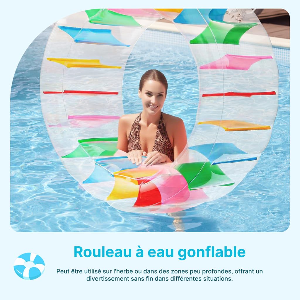 LOVIVER Rouleau Flottant pour Enfants et Adultes, Roue Aquatique Interactif Géante, Roue de Jeu Gonflable pour Eau et Herbe, Accessoire de Jeu pour la Piscine