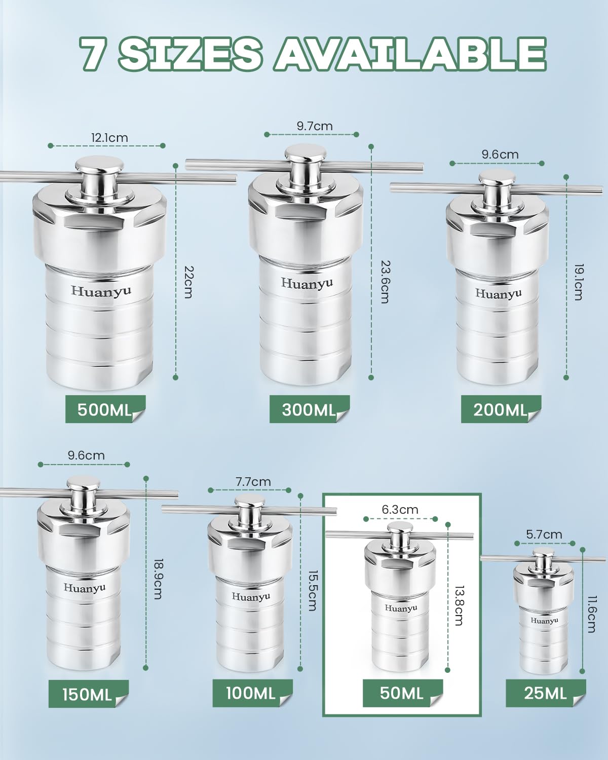 Huanyu Reactor autoclave de síntesis hidrotermal 250 ℃ 4MPa con recipiente forrado de PPL para laboratorio (50ml)
