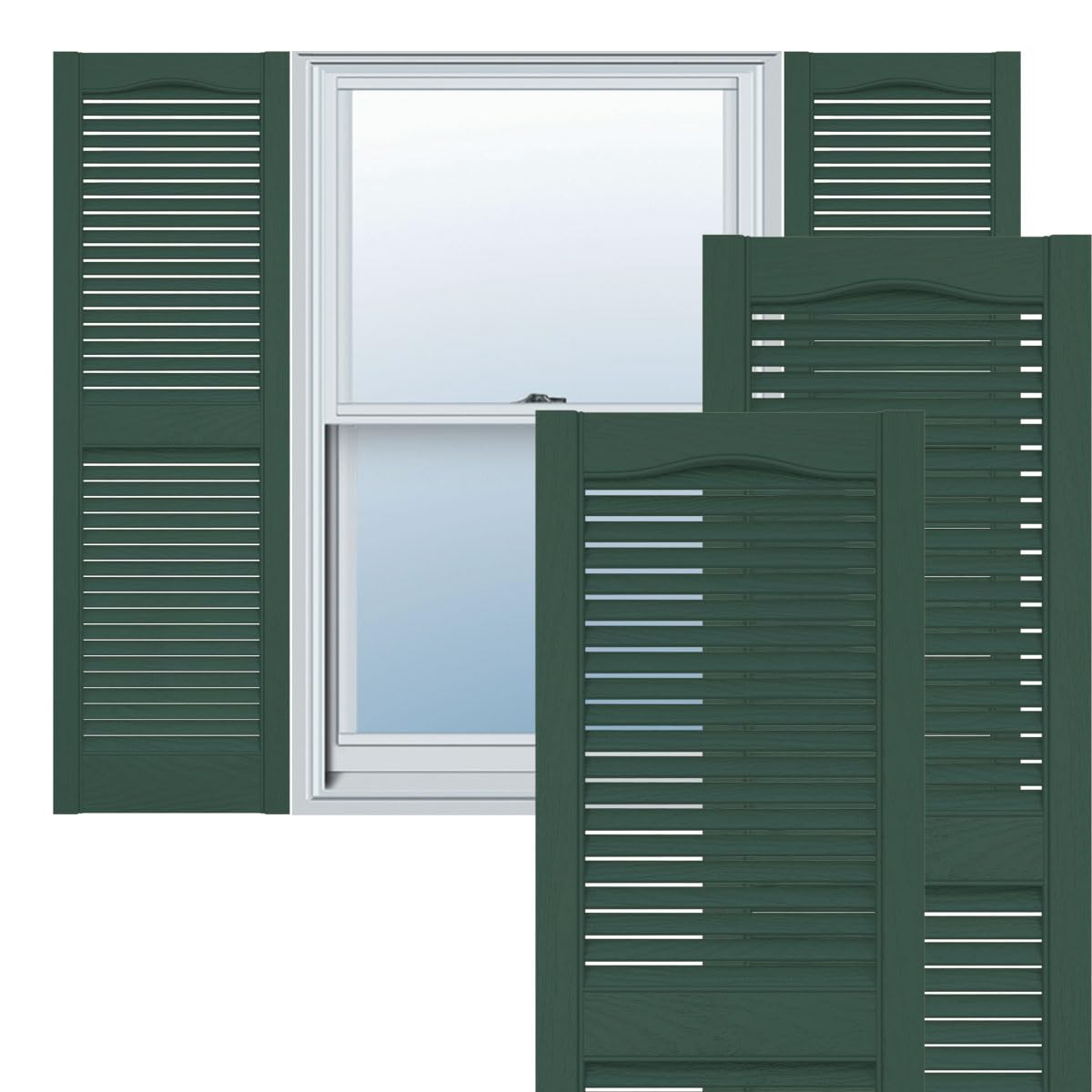 Ekena Millwork Lifetime Vinyl LL1S12X04300FG Standard Cathedral Top Center Mullion, Open Louver Vinyl Shutters, w/Installation Shutter-Lok's & Matching Screws (Per Pair), 12"W x 43"H, Forest Green
