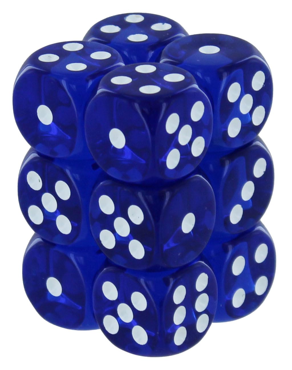 Chessex DND Dice Set-16mm Translucent Blue and White Plastic Polyhedral Dice Set-Dungeons and Dragons Dice Includes 12 Dice - D6, (CHX23606)