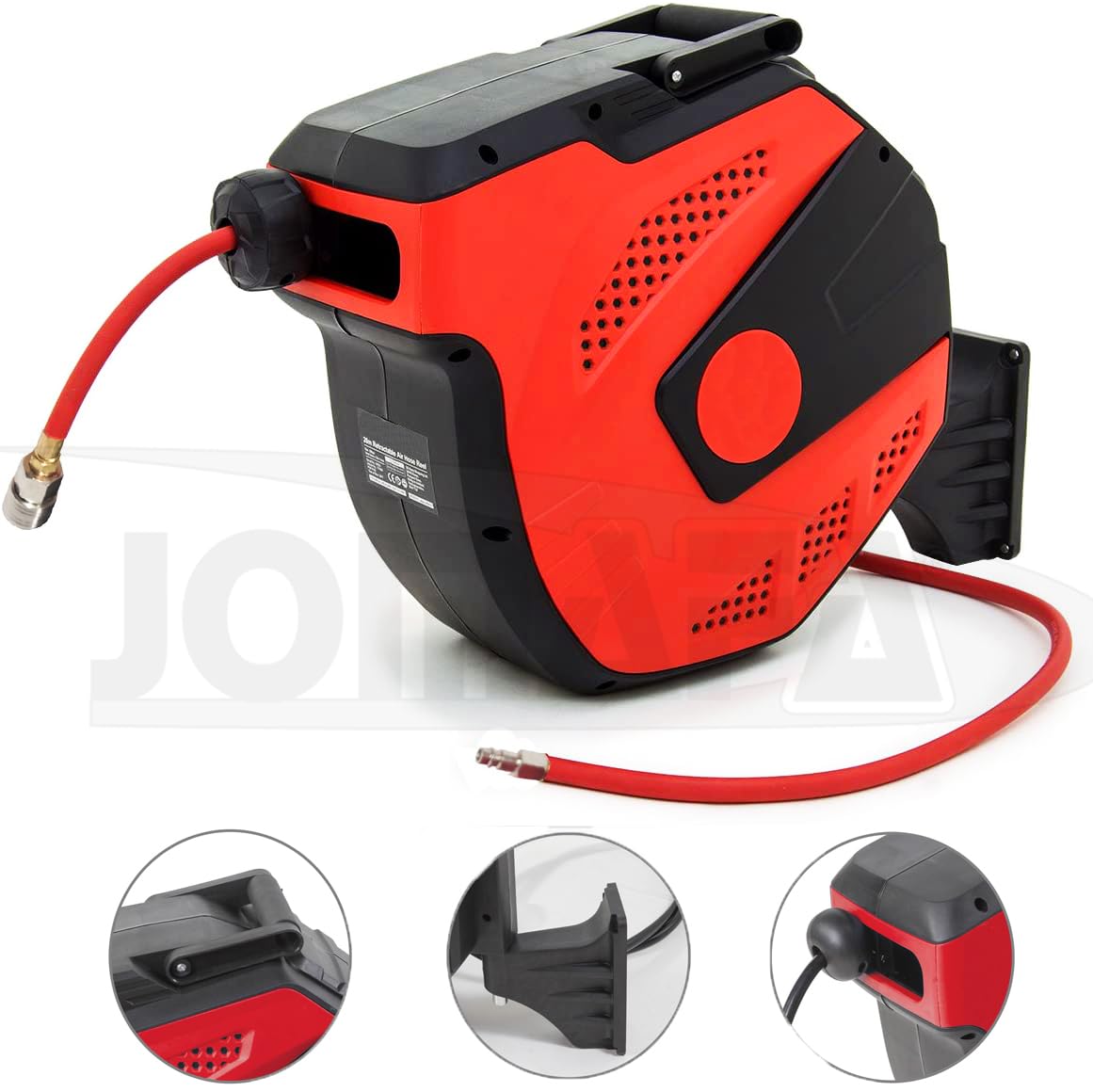 Carrete de Manguera Aire Comprimido 15 m + 2 m | Conector de 1/4" | Soporte Pared 180° | 7,5 x 11.5 mm | ROJO