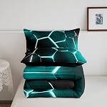 Honeycomb Comforter Set Hexagonal Ombre Teal Comforter for Kids Garçons Filles Teens Ensemble de lit géométrique Respirant Beehive Vintage Moderne Couette Géométrique Set Queen Size Quilt Set