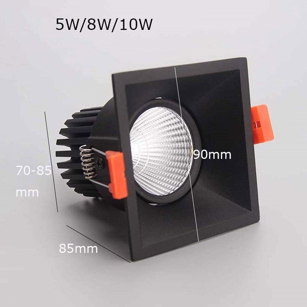 Foco empotrable de Techo COB de 5 W, Foco LED Integrado, Panel Cuadrado de Aluminio, lámpara empotrada, Acabado Negro, anslumbrante, Accesorio de Interior, lámpara de gabinete, Reflector para ofi
