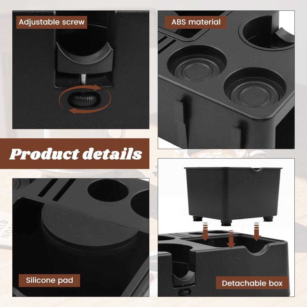Espresso Tamping Station Organizer, Espresso Accessories Organizer for 51mm 54mm 58mm Portafilter & Tamper, Espresso Tool Organizer Station (ABS, Black)