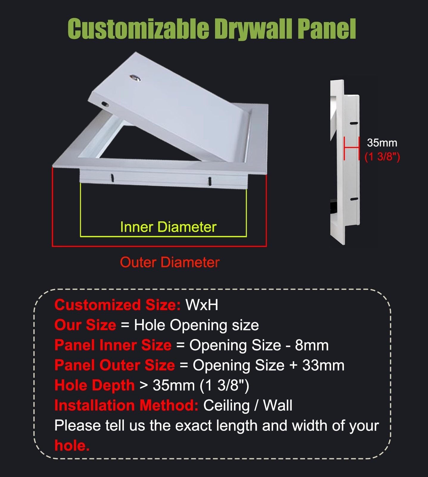 Genérico Pokrywa panelu hydraulicznego 40 x 50 cm - elegancka tabliczka na drzwi do łazienki, trwała dekoracja dla łatwego dostępu, idealna do otworów od 25 cm do 91 cm.