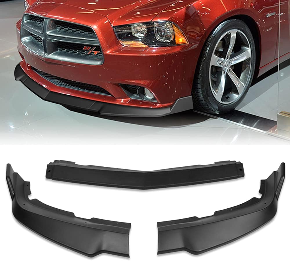 Front Bumper Lip fit for compatible with 2011 2012 2013 2014 Dodge Charger, Front Bumper Lip Spoiler Air Chin Body Kit Splitter Unpainted Matt Black ABS, (STP-Style)