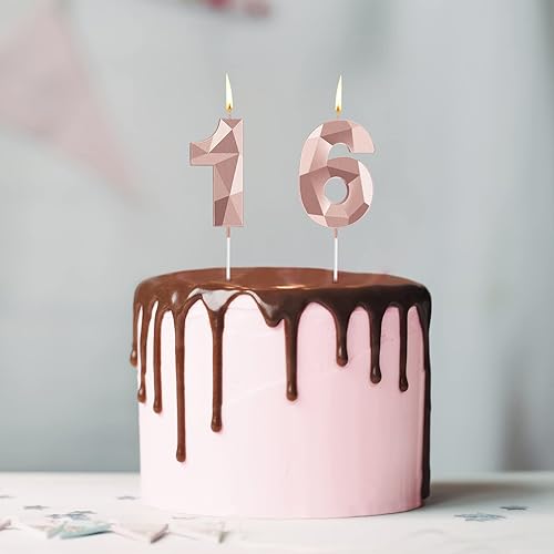 Miniatura 96 de Nuanchu Velas de cumpleaños número 21 y 12 con forma de diamante 3D, velas numéricas de feliz cumpleaños 21 para decoración de boda, fiesta Dorado