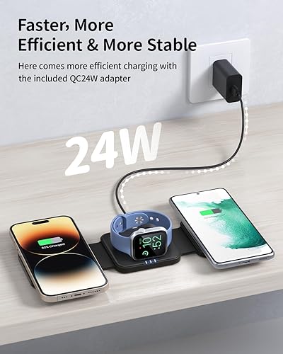 Miniatura 2 de Cargador inalámbrico 3 en 1 almohadilla de carga magnética GEEKERA para iPhone 15141312 Pro MaxPlusMini, Apple Watch Ultra 2Series 9876543, AirPods