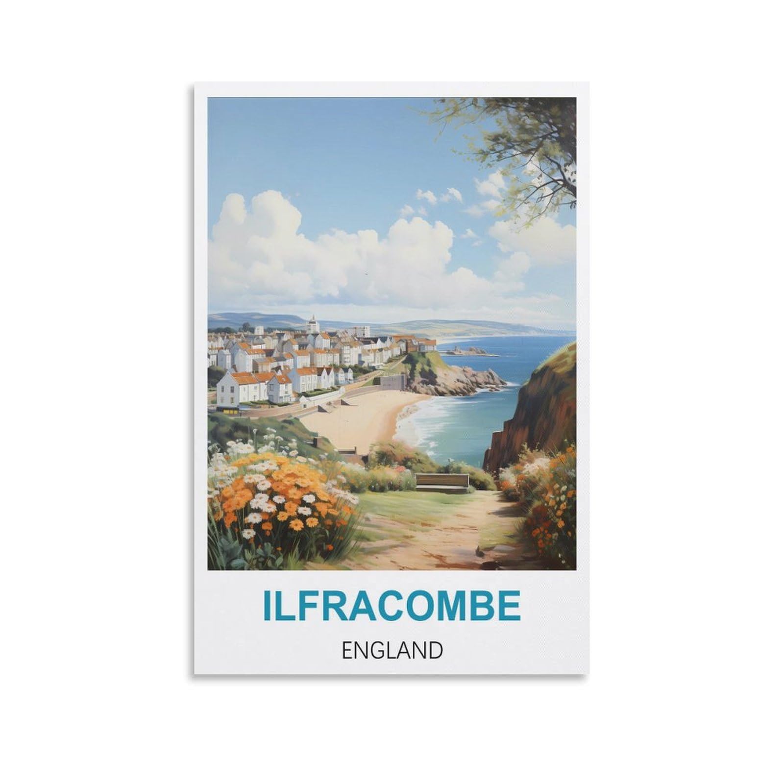Fzyuen Unframe-Style Ilfracombe England Vintage Travel Posters 08X12inch(20X30cm) Canvas Wall Art Prints For Wall Decor Room Decor Bedroom Decor