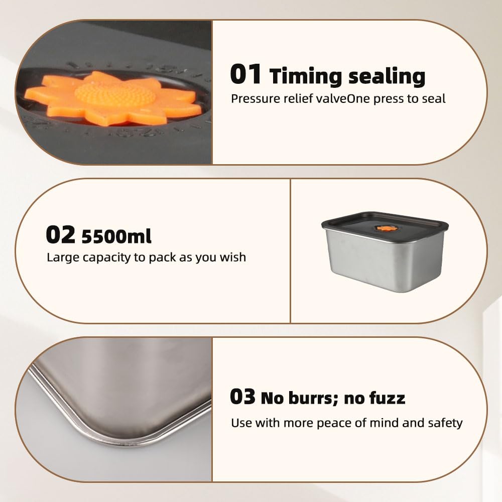 3Pcs Boites Alimentaires en Inox Bac Alimentaire avec Couvercle | Boite Congélateur Réutilisables Empilables pour Réfrigérateur, Restaurant, Cuisine (3000ml+4500ml+5500ml)
