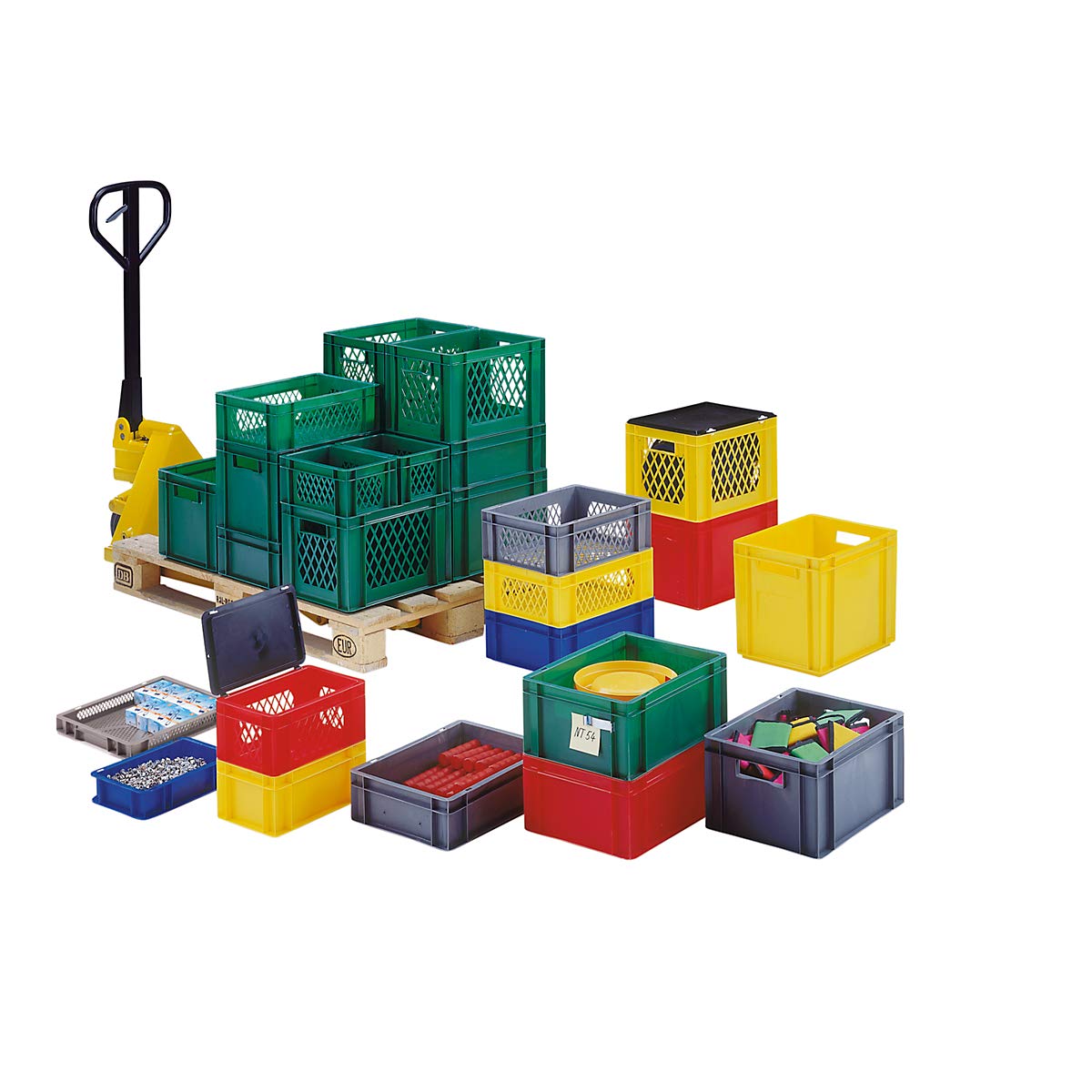 Euro format stacking containers, walls and bottom closed - l x w x h 600 x  400 x 266 mm - blue, VE 5 pieces - Euronorm stacking boxes Euronorm ...