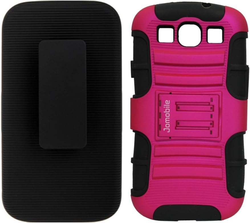 JoMobile Rugged Heavy Duty Kickstand Case Cover with Belt Clip and Screen Protector + Stylus Pen For Samsung Galaxy S3 S III i9300 (Pink/Black)