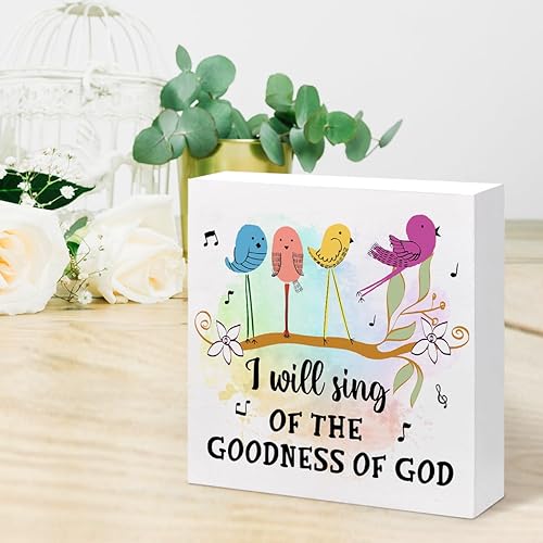 Miniatura 6 de Letrero de madera con versículo bíblico, decoración de escritorio con texto en inglés "I will Sing of the Goodness of Gods" (I will Sing of the