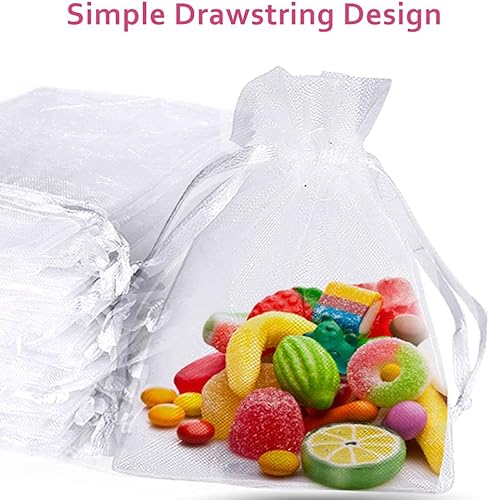 Miniatura 5 de Bolsas de organza, 50 bolsas de regalo y bolsas de almacenamiento, 3 x 4 pulgadas, blancas, para boda, día de San Valentín, cumpleaños, Halloween,