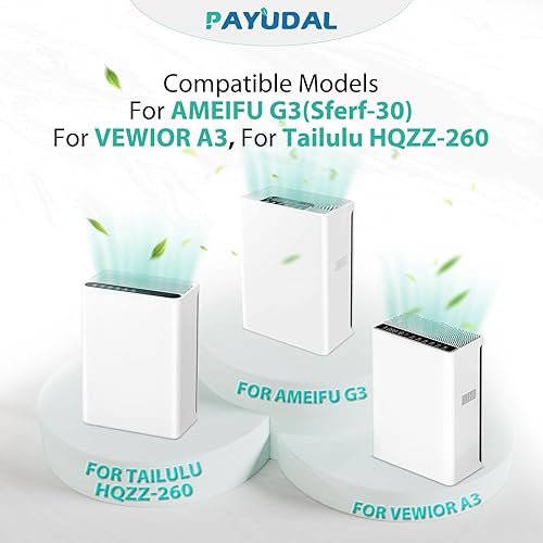 Miniatura 2 de Paquete de 2 filtros de repuesto G3 A3 para purificador de aire AMEEU G3 Sferf-30 (FXAP2W). Compatible con filtro VEWIOR A3 A3N. Para Tailulu