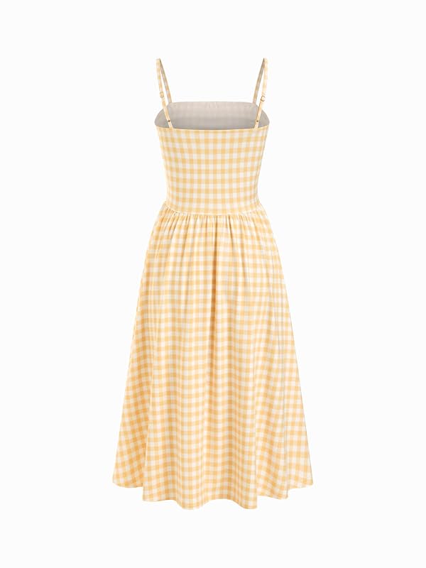 CIDER Women's Summer Gingham Midi Dress Sleeveless Ruched Plaid Dress Spaghetti Strap Dresses Casual Trendy Yellow by CIDER - Used condition - Image 5