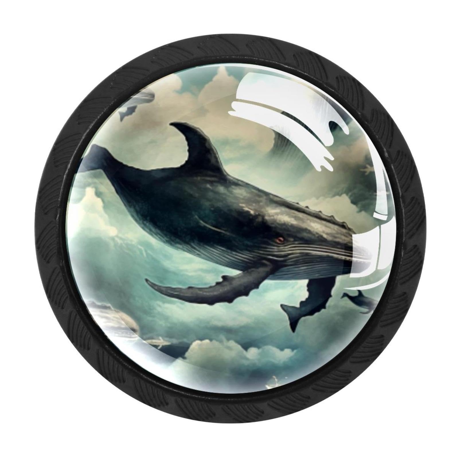 CHENZZZZ 4 Pieces Whale Drawer Knobs, 35mm Black Cabinet Knobs, Drawer Pulls and Knobs, Dresser Drawer Knobs, Cabinet Hardware Kitchen Cabinet Knobs