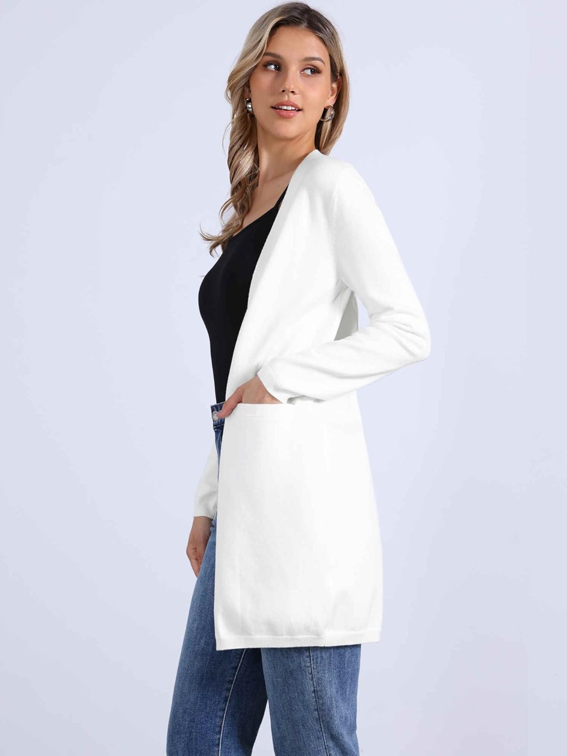 Allegra K Long Cardigan Sweaters for Women's Long Sleeve Open Front Lightweight Knit Cardigans Trendy - Image 3