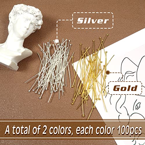 TOAOB 200pcs Ball Head Pins 50mm Gold and Silver Round Head Pins for Jewelry Making Beading Earring Pendant Bracelet Jewelry DIY Craft Bead Earring Necklace - Image 3