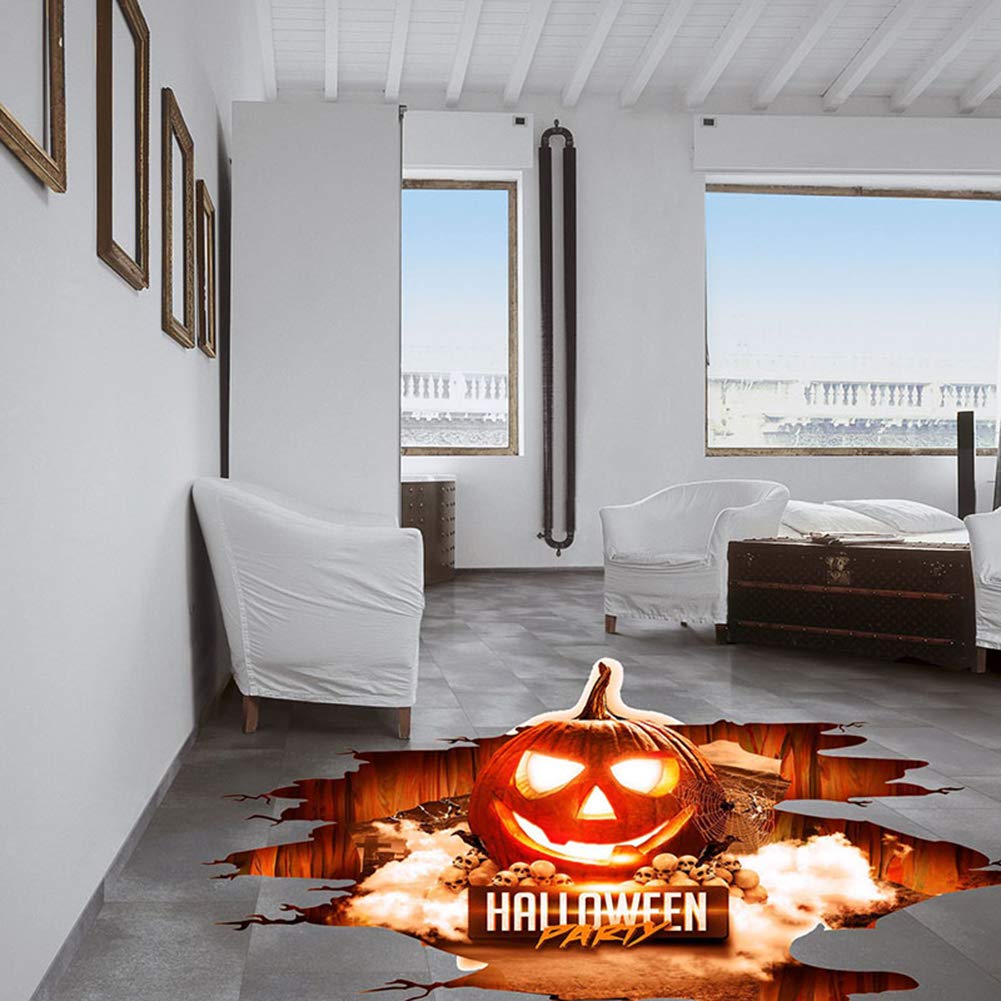 YULOONG Halloween Floor Sticker PVC 3D Decorative Scary Pumpkin Ghost Hand Bats Spider Wall Decal Wall Sticker Halloween Eve Decor Party Supplies Home Decoration