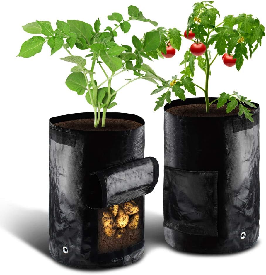 BROTOU 10 Gallon Garden Plant Grow Bags Potato Vegetables Growing Bags Non-Degradable Reusable Pots with Handle and Access Flap - 2 Pack (2 Pack)