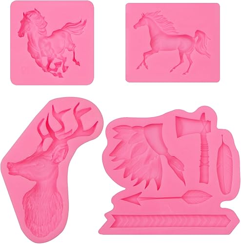 Miniatura 9 de Moldes de silicona para fondant de reno, 4 paquetes de moldes de chocolate para decoración de pasteles temáticos de caballos, adornos de cupcakes,
