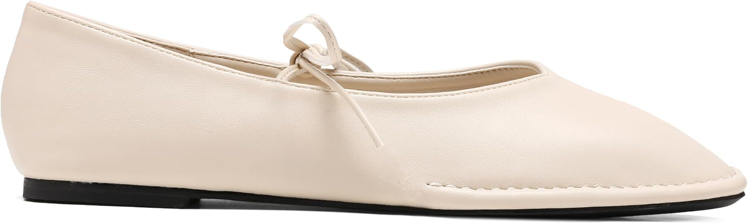 Lace Up Square Toe Ballet Flats for Women Cute Bow Slip On Mary Jane Flats Casual Ballerina Shoes - Image 4